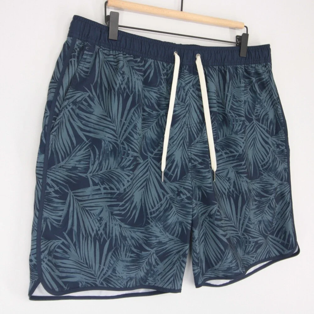 Fair Harbor Anchor Swim Trunks Mens XXL Navy Blue Palm Print Lined Quick Dry